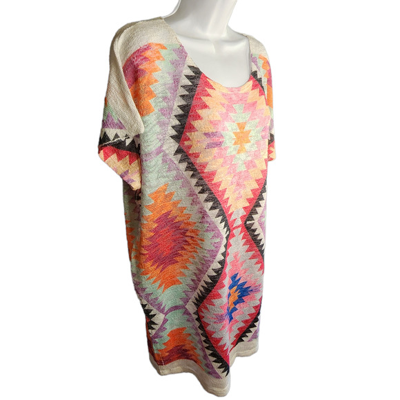 Luna Chic Sweater Blouse Women Large Pink Aztec Oversized Tunic Lightweight - Picture 3 of 8